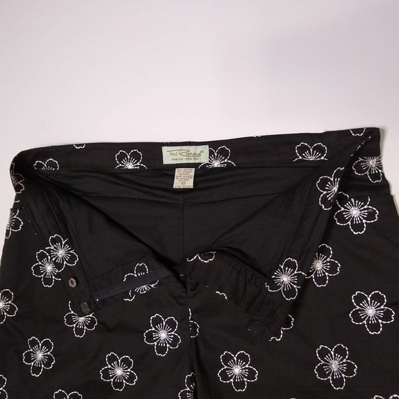 Tori Richard Black Capris Pants Size 12 Embroidered Flower Crop High Rise - Picture 5 of 8